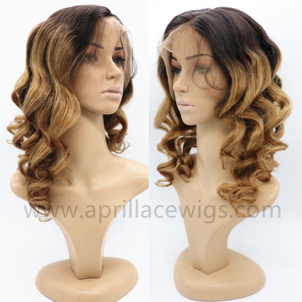 Chinese Virgin Yaki Body Wave Ombre Color Full Lace Wigs