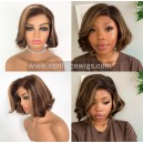 Pre Colored 250% Density 10 Inch Highlight Blonde Brown Bob 5x5 HD Lace Closure Wig BOB11