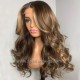 Light Brown Highlight 180% Density Virgin Human Hair Glueless 13x4 lace front wig BW0032