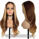  Pre colored 180% Full Human Hair Front Highlight Ombre Brown Loose Wave HD 5x5 Lace Closure Wig L2-05