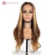  Pre colored 180% Full Human Hair Front Highlight Ombre Brown Loose Wave HD 5x5 Lace Closure Wig L2-05