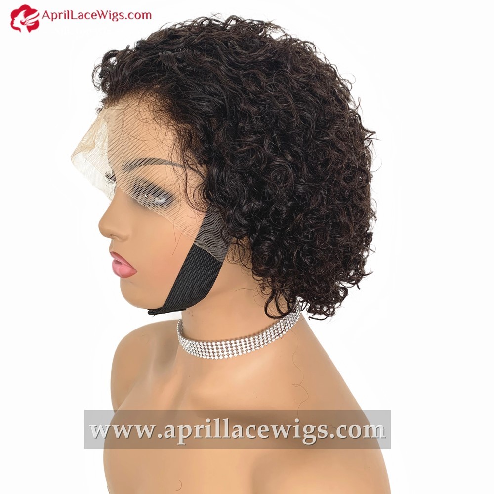 6 inches Short Curly 13X4 Lace Front Human Hair Wig 180% density