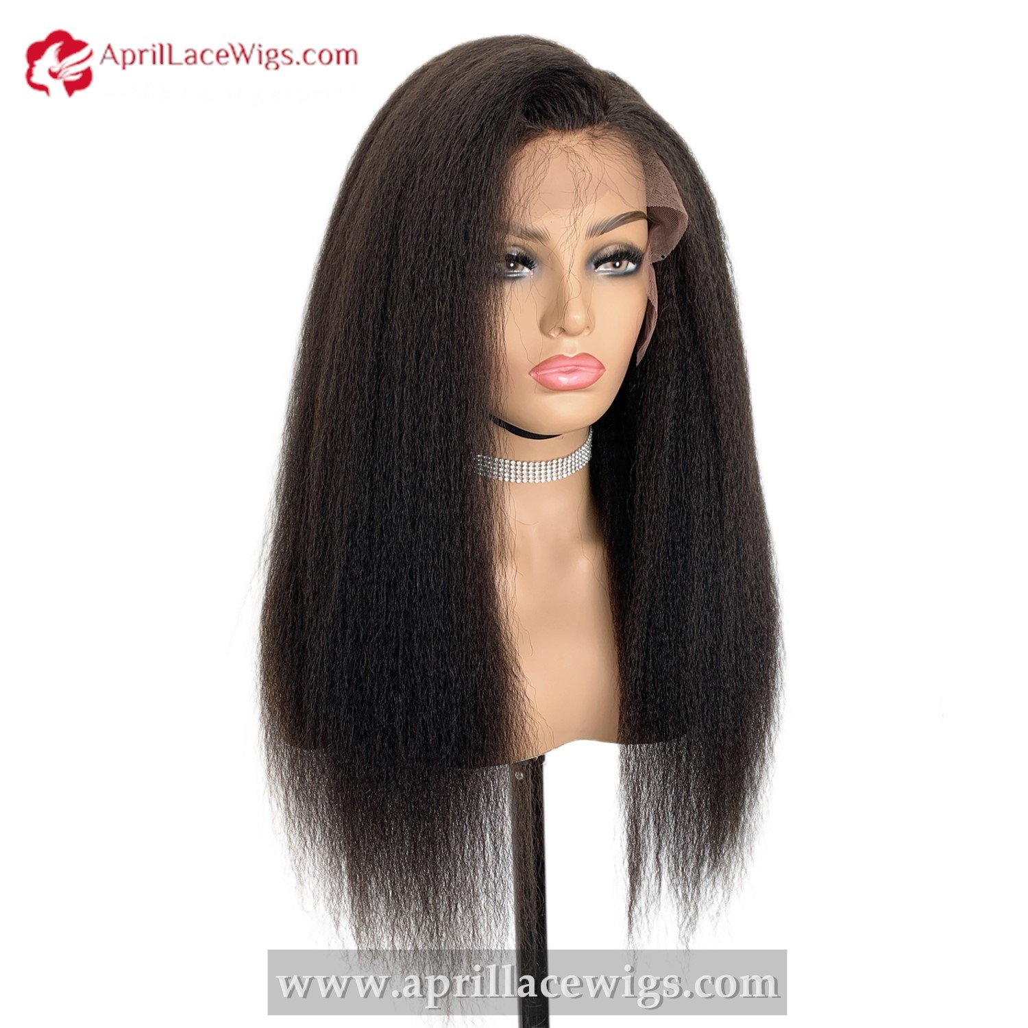 Human Hair 150% density Italian Yaki Silk Top Glueless Lace Front Wig