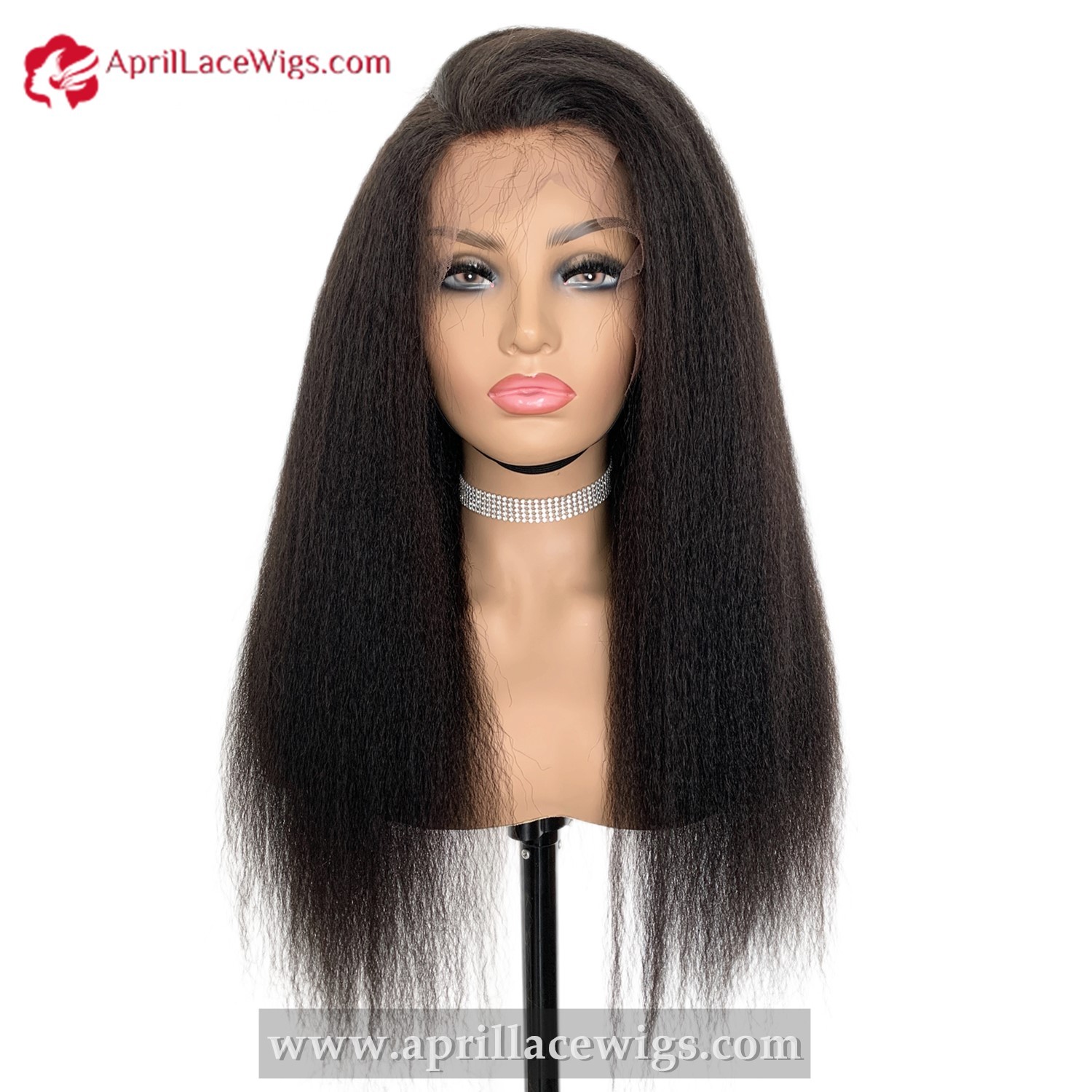 Human Hair 150% density Italian Yaki Silk Top Glueless Lace Front Wig