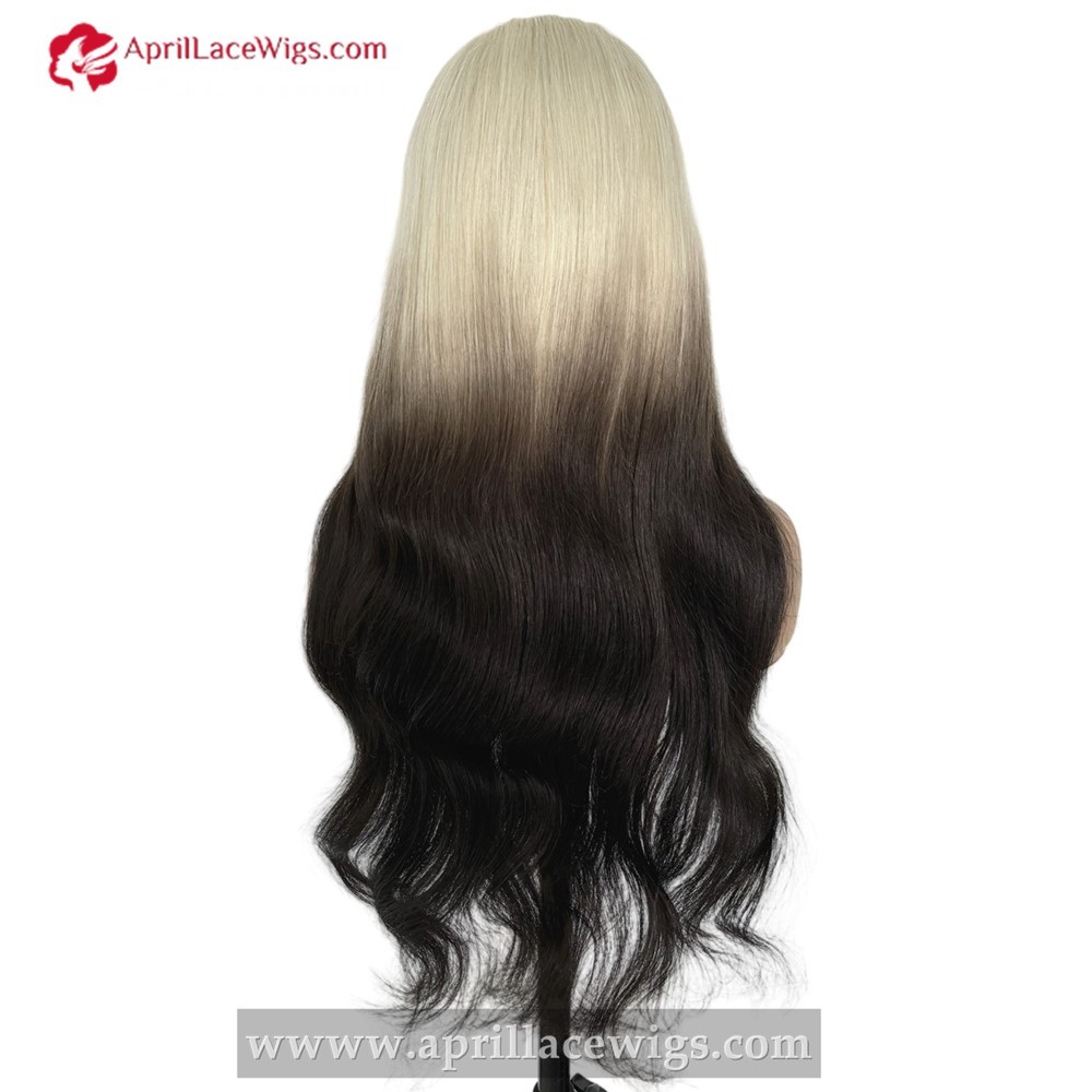 Pre Colored 180% Full Human Hair Grey Ombre Black Loose Wave HD 5x5 Lace Closure Wig