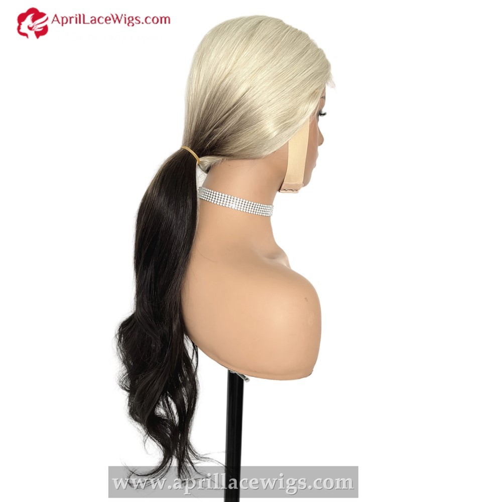 Pre Colored 180% Full Human Hair Grey Ombre Black Loose Wave HD 5x5 Lace Closure Wig