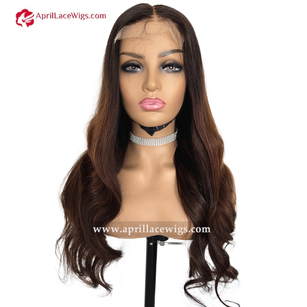 Pre colored 180% Full Human Hair Ombre Chocolate Brown Loose Wave HD 5x5 Lace Closure Wig