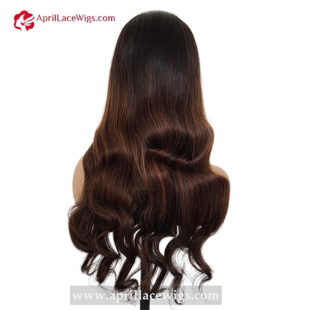 Pre colored 180% Full Human Hair Ombre Chocolate Brown Loose Wave HD 5x5 Lace Closure Wig