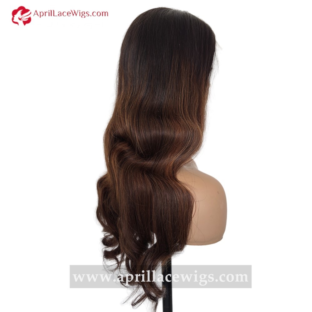 Pre colored 180% Full Human Hair Ombre Chocolate Brown Loose Wave HD 5x5 Lace Closure Wig