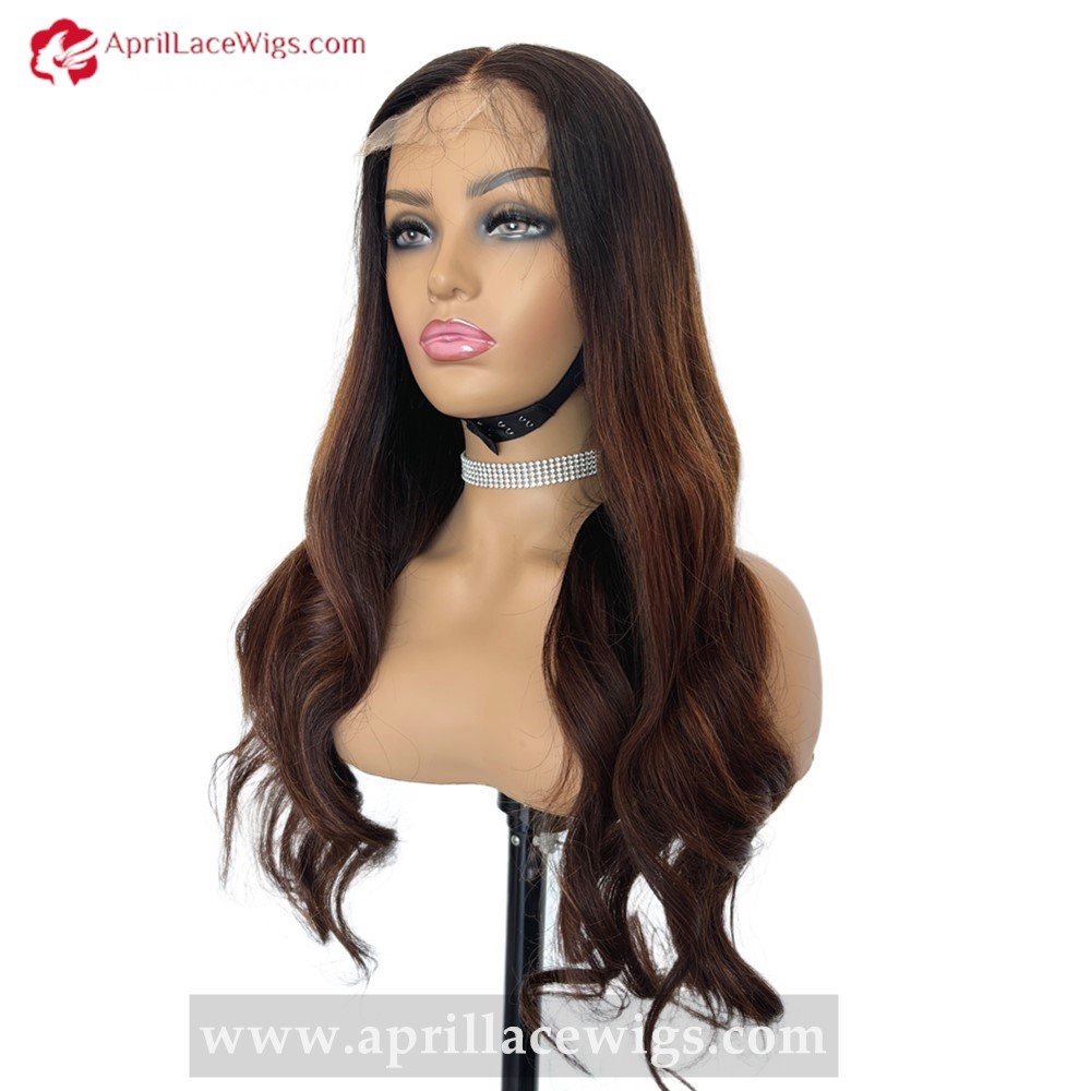 Pre colored 180% Full Human Hair Ombre Chocolate Brown Loose Wave HD 5x5 Lace Closure Wig